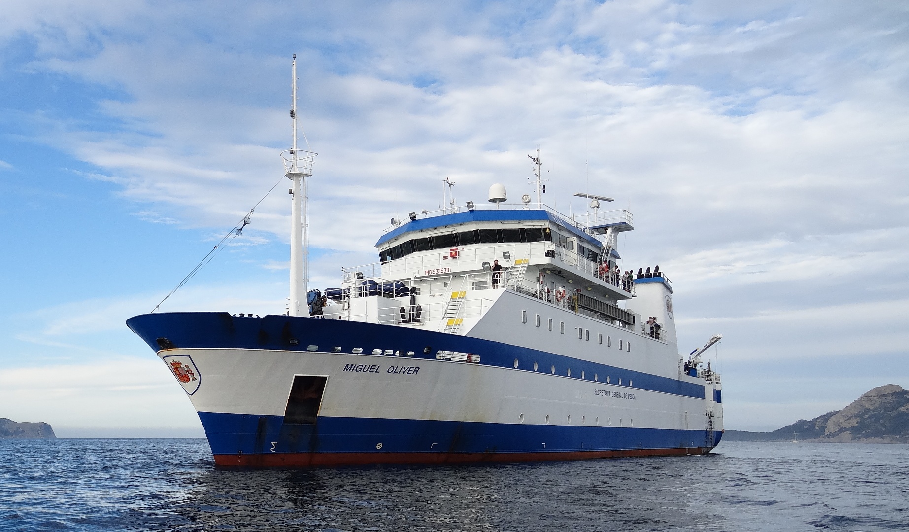 A bordo del buque oceanográfico Miguel Oliver, perteneciente a la Secretaría General de Pesca.